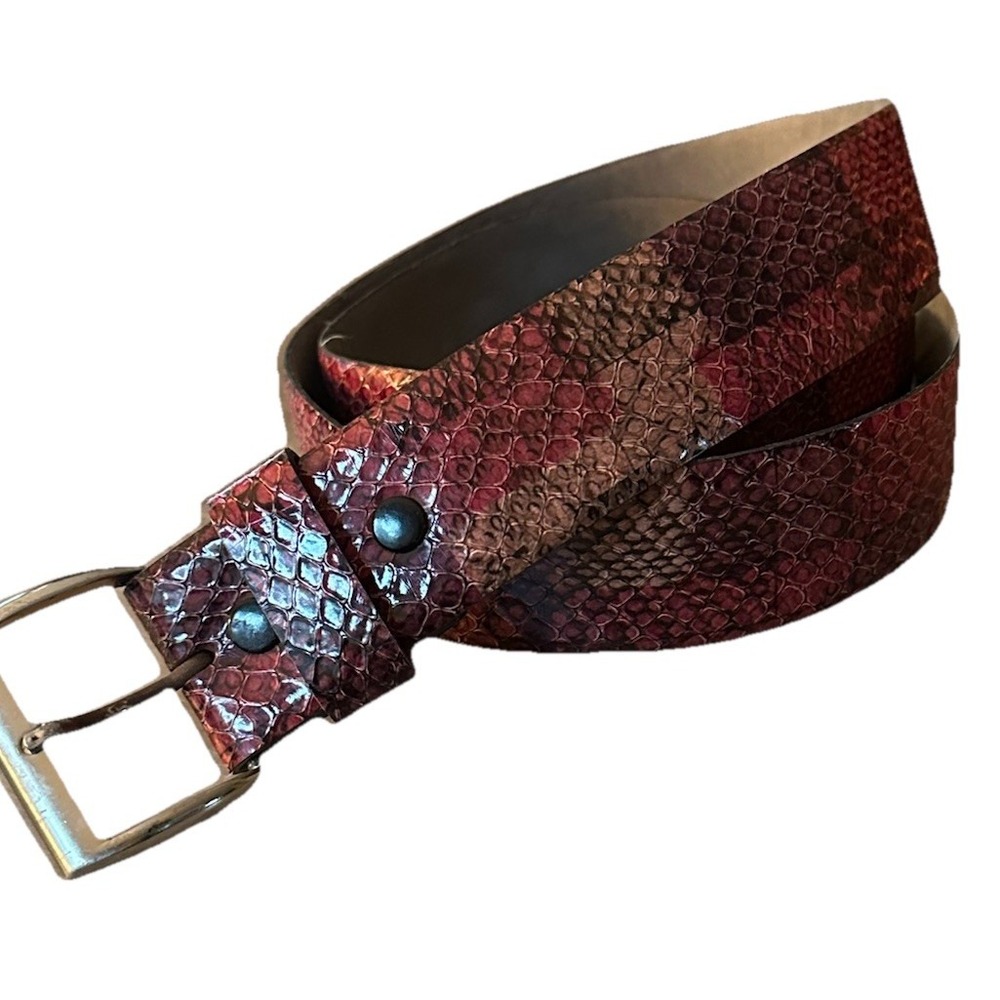 Vtg Paris Womens Belt Corfam On Cowhide Multicolor Snakeskin Embossed Sz 36 Read